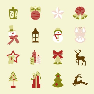 Renkli Noel öğeleri ve dekorasyon koleksiyonu