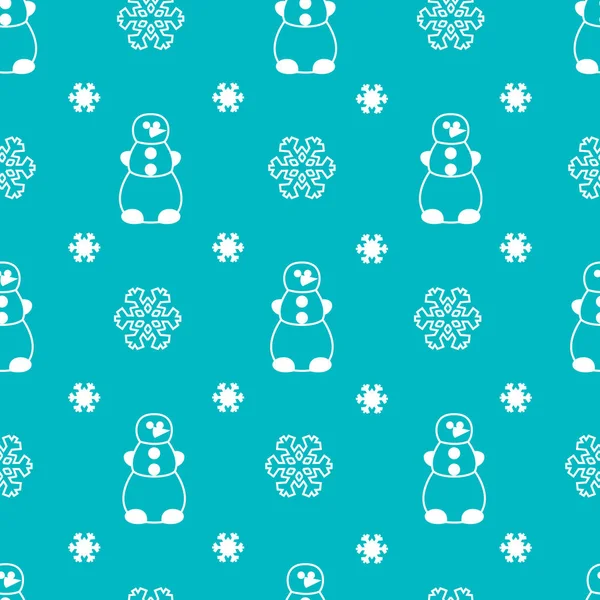 Seamless winter pattern with snowman and snowflakes — Stock Vector