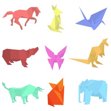 Origami kağıt hayvanlar vektör çizim