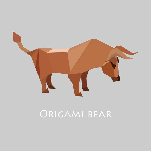 Illustration av platt design med origami bull isolerad på grå bakgrund — Stock vektor