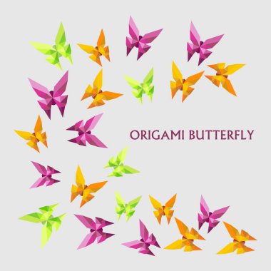 Düz beyaz arka plan üzerinde izole origami kelebek tasarımlı çizimi