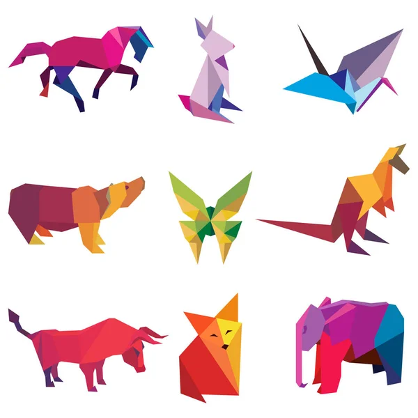 Ilustración vectorial de animales de papel de origami — Vector de stock