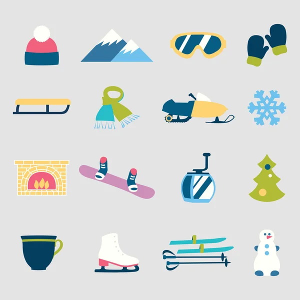 Colección de actividades de iconos de invierno en estilo de diseño plano — Vector de stock