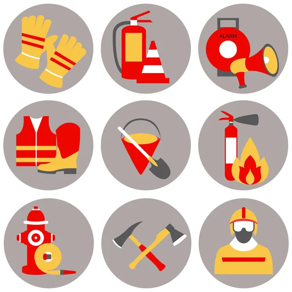 Vector set icons of firefighting equipment vector illustration — Stock Vector