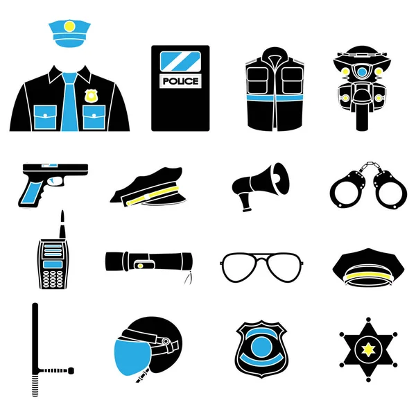 Conjunto de cores vetoriais ícones de coleta de equipamentos policiais ilustração vetorial — Vetor de Stock