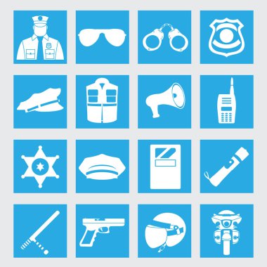 Vektör hattı toplama simgeler polis ekipman vektör çizim