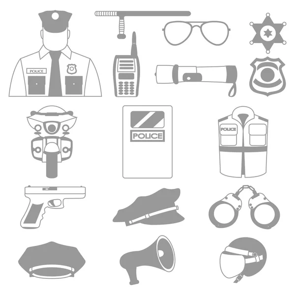 Iconos de colección de conjuntos vectoriales de ilustración vectorial de equipos policiales — Archivo Imágenes Vectoriales