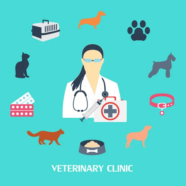 Κτηνιατρική κλινική με σκύλο και γάτα και εργαστηριακός εξοπλισμός — Διανυσματικό Αρχείο