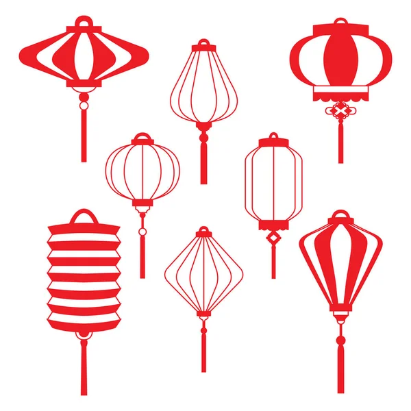 Beyaz arka plan üzerinde izole bir düz tarzı geleneksel Çince fenerler hattı