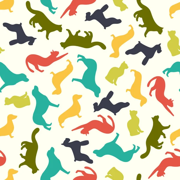 Modèle vectoriel sans couture animal de silhouettes de chat et de chien — Image vectorielle