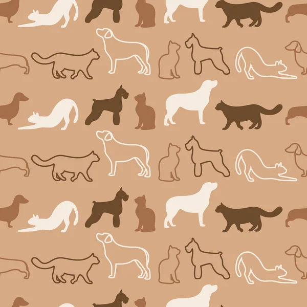 Modèle vectoriel sans couture animal de silhouettes de chat et de chien — Image vectorielle