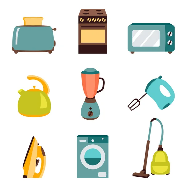 Conjunto vectorial de electrodomésticos de diseño de iconos planos — Vector de stock