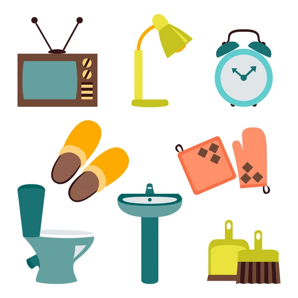 Wektor zestaw przedmiotów gospodarstwa domowego projekt płaski ikon — Wektor stockowy