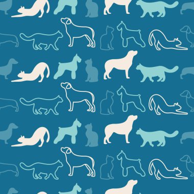 Kedi ve köpek siluetleri hayvan sorunsuz vektör desen