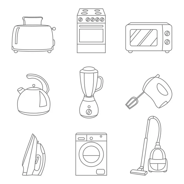 Conjunto vectorial de electrodomésticos de diseño de iconos planos — Archivo Imágenes Vectoriales