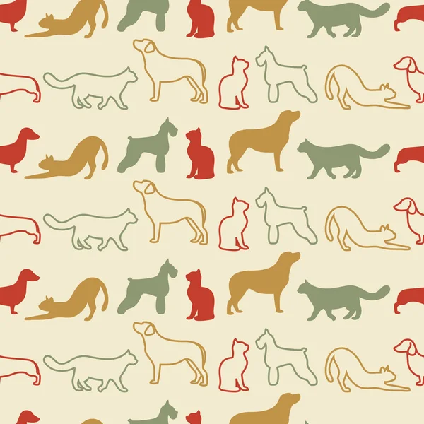 Kedi ve köpek siluetleri hayvan sorunsuz vektör desen