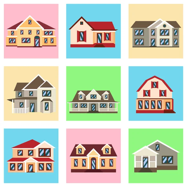 Векторная иллюстрация иконок цветного набора домов — стоковый вектор
