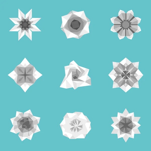 Ilustración vectorial del conjunto de flores de origami de papel — Vector de stock