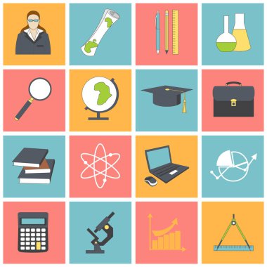 Eğitim Okulu Üniversitesi bilim elemanları izole vektör çizim ile ayarla simgeler öğrenme