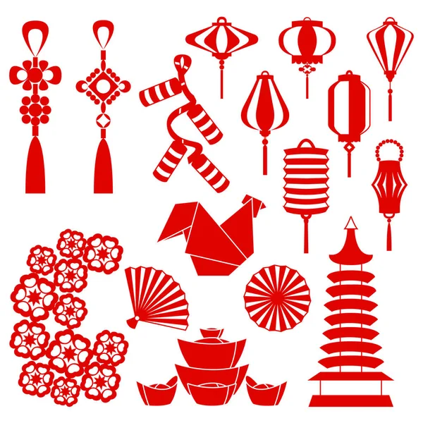 Horoz Çin yeni yılı ve sembolleri vektör çizimi