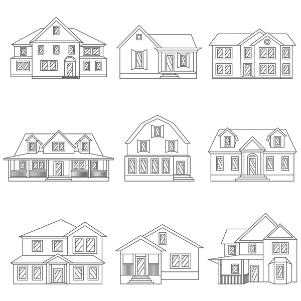 Vektör çizim evleri simge siyah satır kümesi