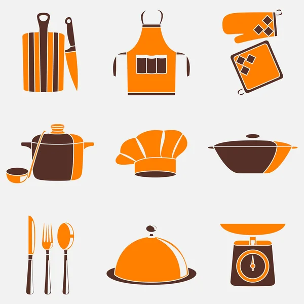 Illustration vectorielle du jeu d'icônes cuisine et ustensiles de cuisine — Image vectorielle