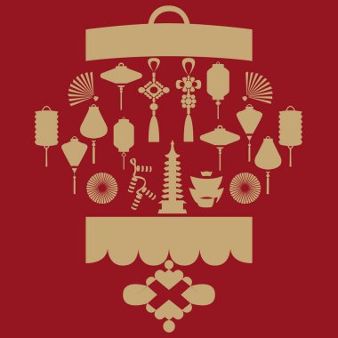 Çince fener siluet vektör çizim