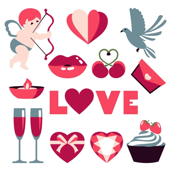 Collection vectorielle de rouge et rose ensemble de Saint Valentin — Image vectorielle