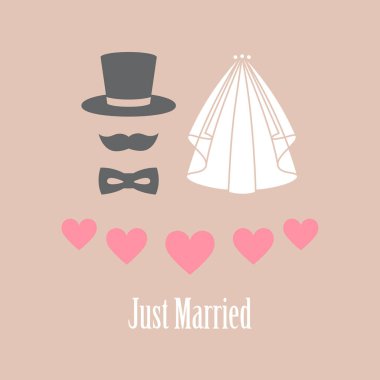 Mutlu düğün günü kartı vektör çizim kalp ile