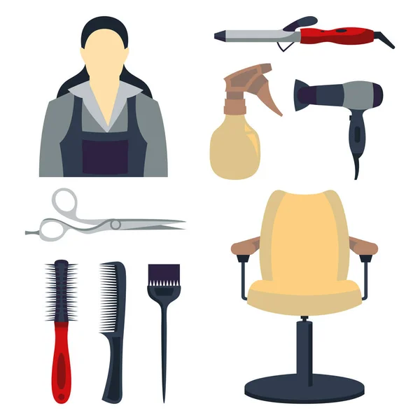 Ilustração vetorial de cabeleireiro e conjunto de equipamentos —  Vetores de Stock