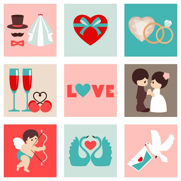 Ilustración vectorial de bodas felices y días de San Valentín — Archivo Imágenes Vectoriales
