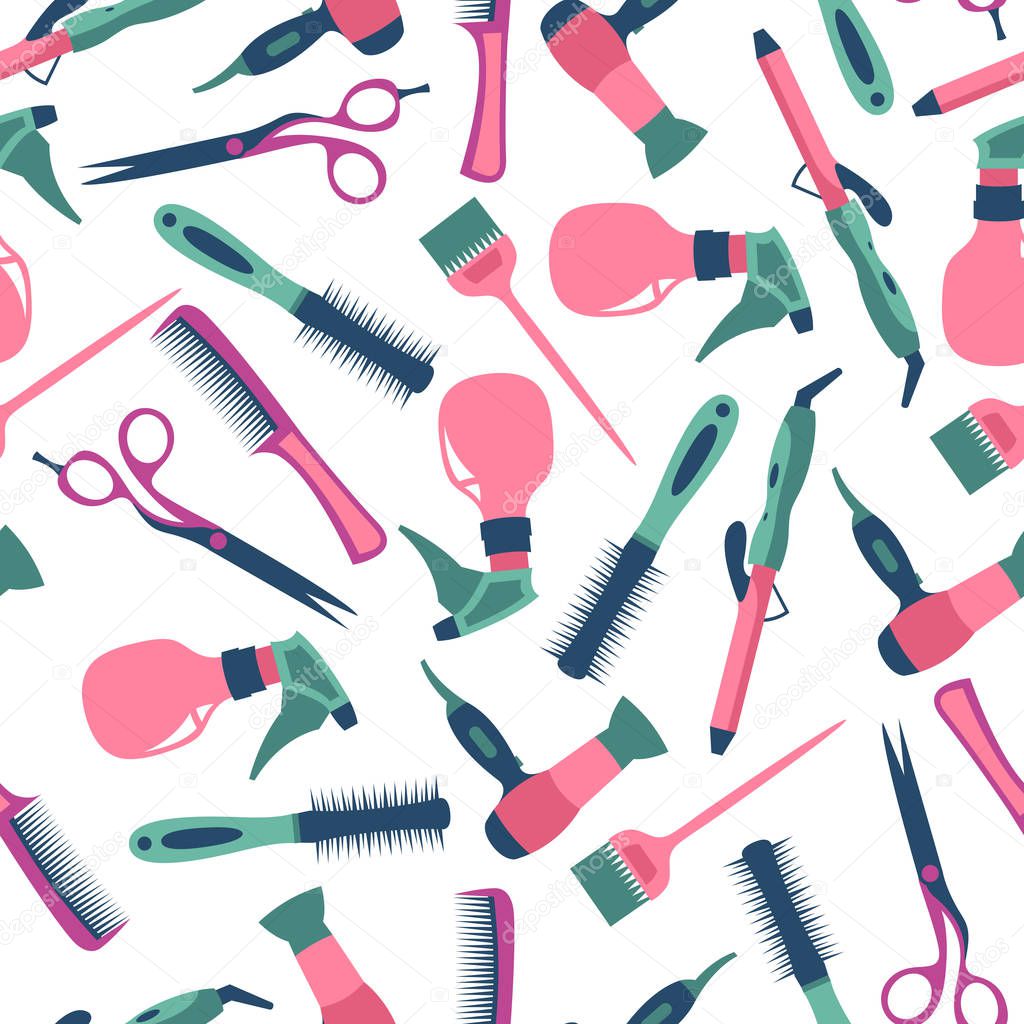 Vector seamless pattern of hairdresser and equipment