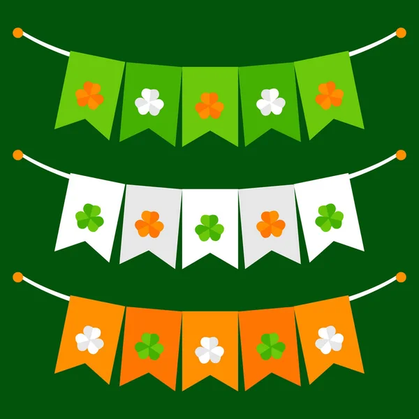 Цветные праздничные овсянки с клевером на зеленом фоне — стоковый вектор