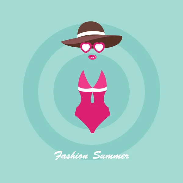 平面样式矢量女人泳装和太阳镜插画 — 图库矢量图片