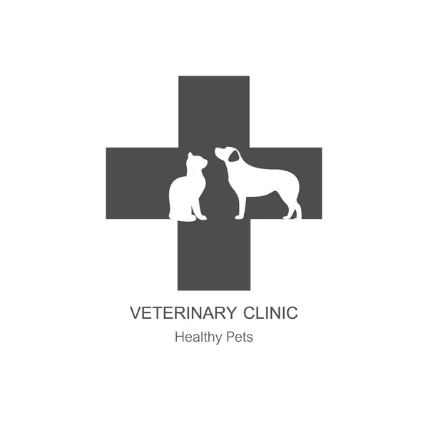 Cruz veterinaria aislada y mascotas sobre fondo blanco — Vector de stock