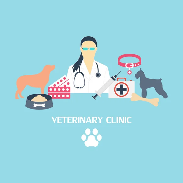 Clinique vétérinaire avec chien et équipement de laboratoire — Image vectorielle