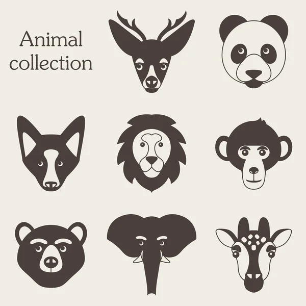 Ilustración vectorial del conjunto de iconos animales divertidos — Vector de stock