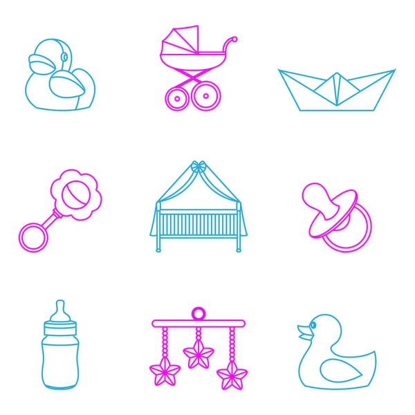 Ilustración vectorial de iconos de set para bebés y niños — Vector de stock