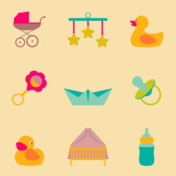Conjunto vectorial de iconos de colección de objetos de color para niños — Vector de stock