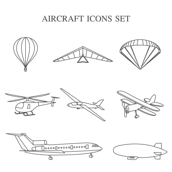 Ilustración vectorial del conjunto de siluetas de aviones — Vector de stock