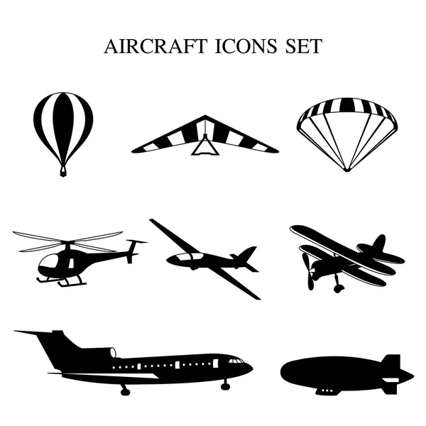 Ilustración vectorial del conjunto de siluetas de aviones — Vector de stock