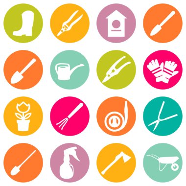 Vector set of various gardening items and garden tools in flat design clipart