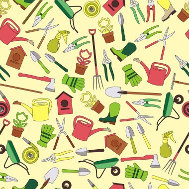 Sevimli düz simgeler vektör ile Seamless Modeli tasarım Bahçe