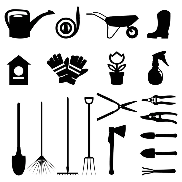 Векторный набор различных предметов садоводства и садовых инструментов в плоском дизайне — стоковый вектор