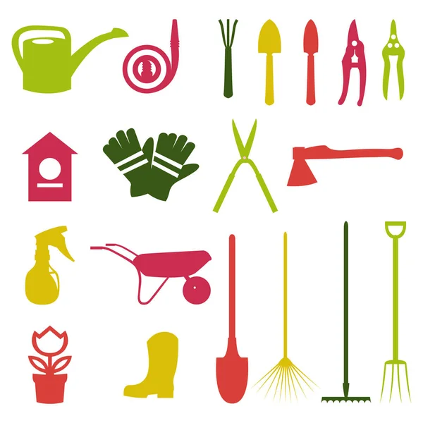 Векторний набір різних предметів садівництва та садових інструментів у плоскому дизайні — стоковий вектор