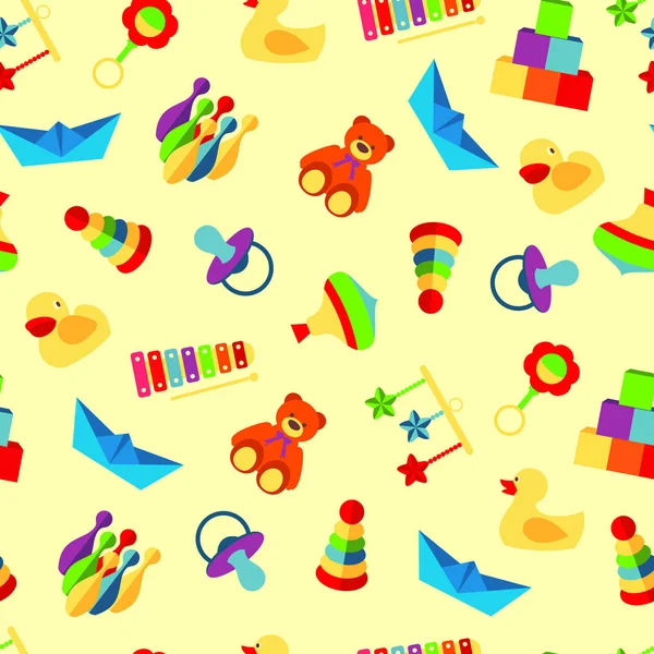 Colorful pattern with different kind of toys — Stock Vector