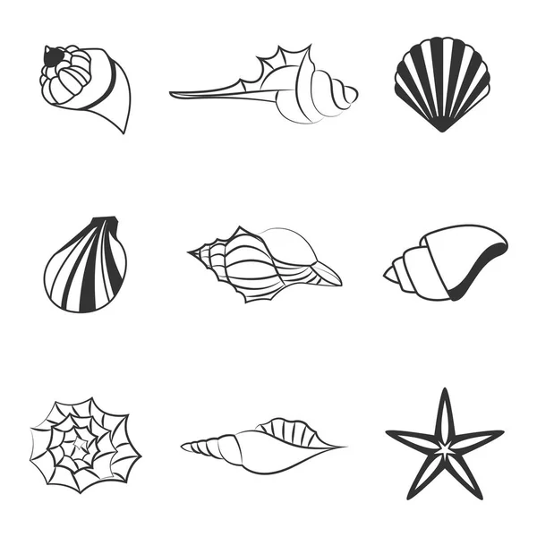 Vector de concha marina ilustración de siluetas de línea — Vector de stock