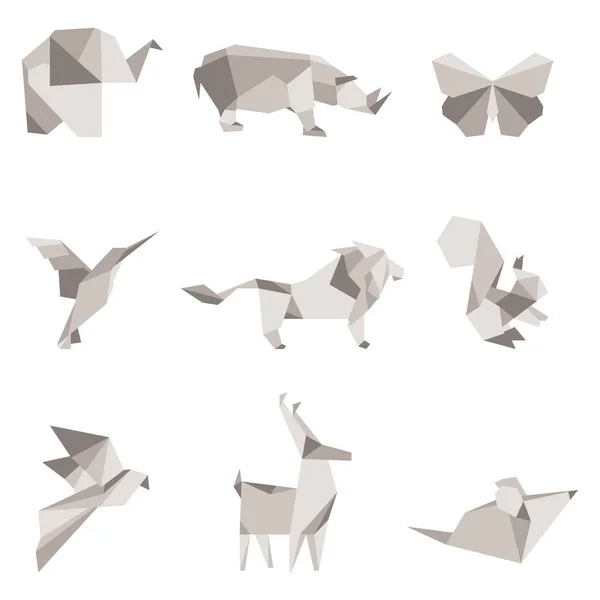 Vektorillustration von farbigen Origami-Tieren — Stockvektor