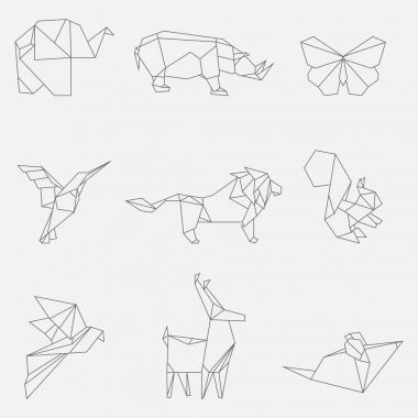 Vektör çizim satırı origami hayvan