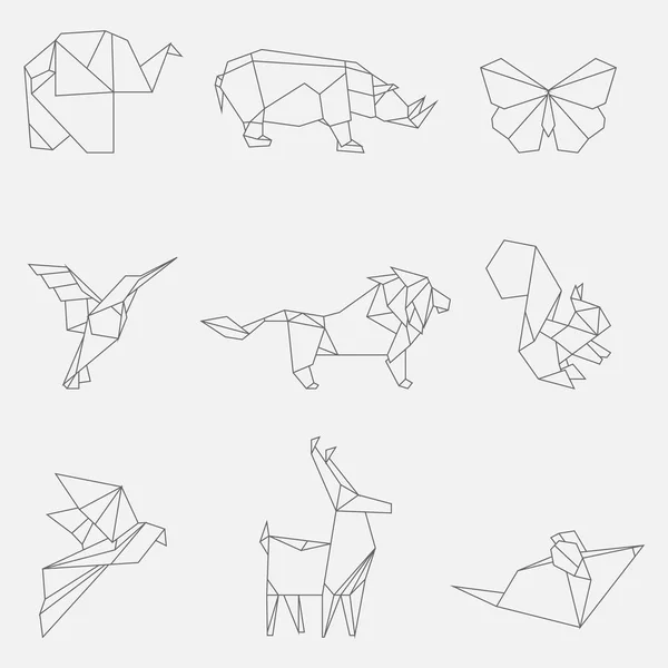 Vektorové ilustrace linie origami zvířata — Stockový vektor